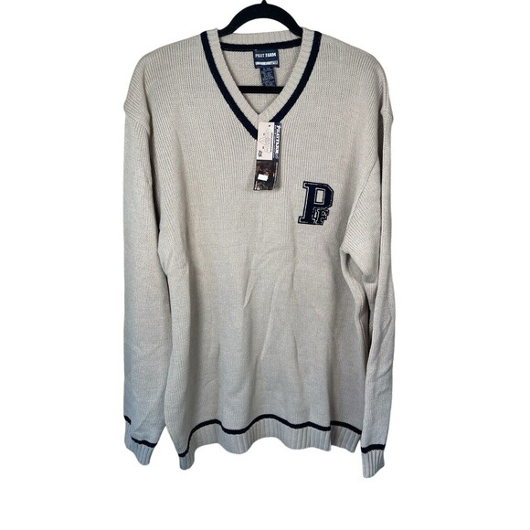 Phat‎ Farm Vintage Logo Letterman Style Mens V Neck Size XL Sweater Stone Wool - Picture 1 of 13